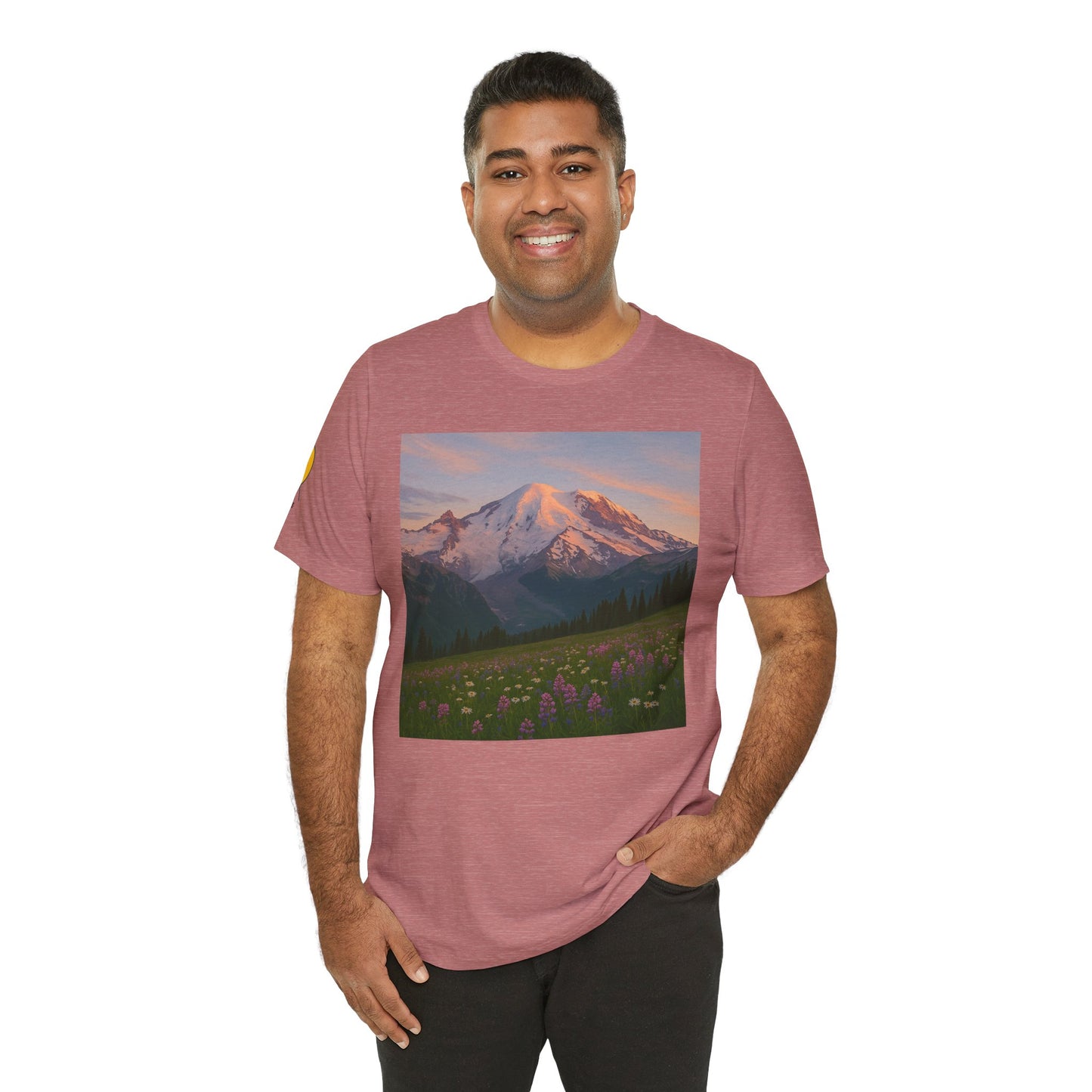 NOFLATMILES Rainier Bloom Tee – Bella+Canvas 3001 (Alpenglow Edition)
