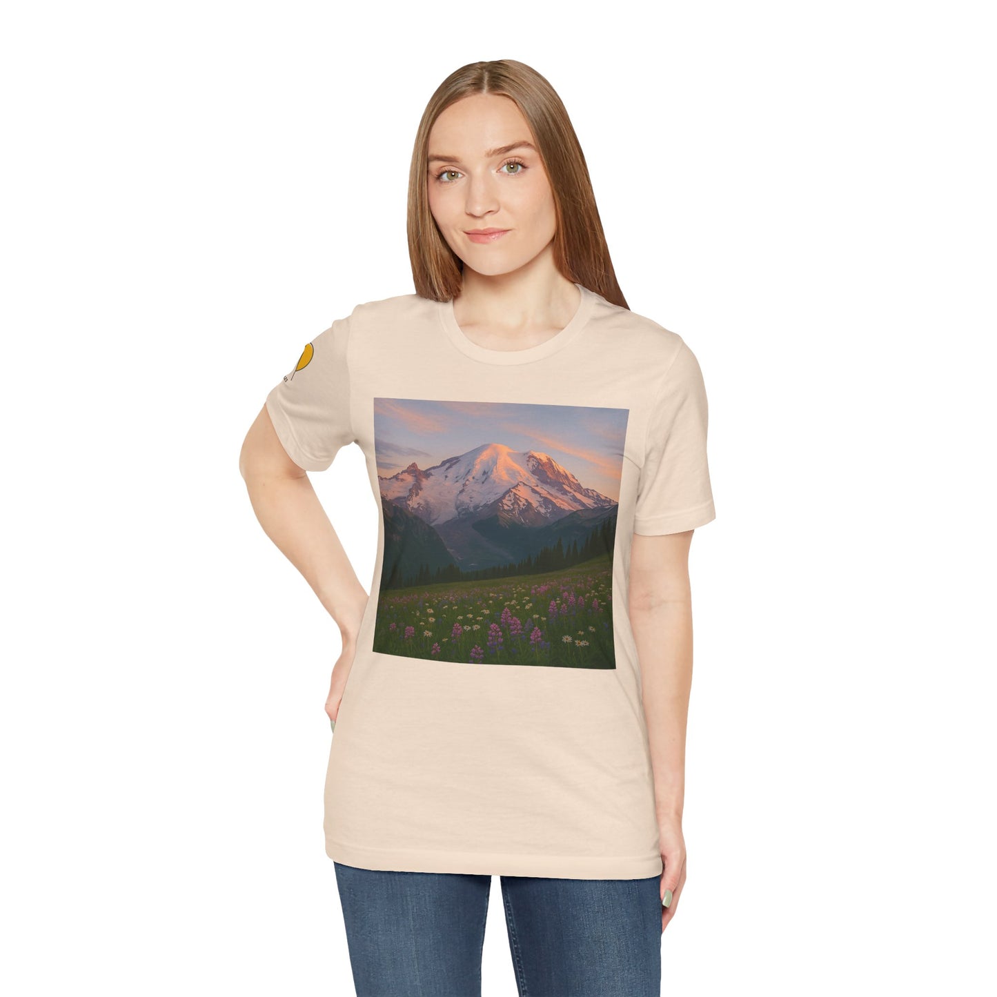 NOFLATMILES Rainier Bloom Tee – Bella+Canvas 3001 (Alpenglow Edition)
