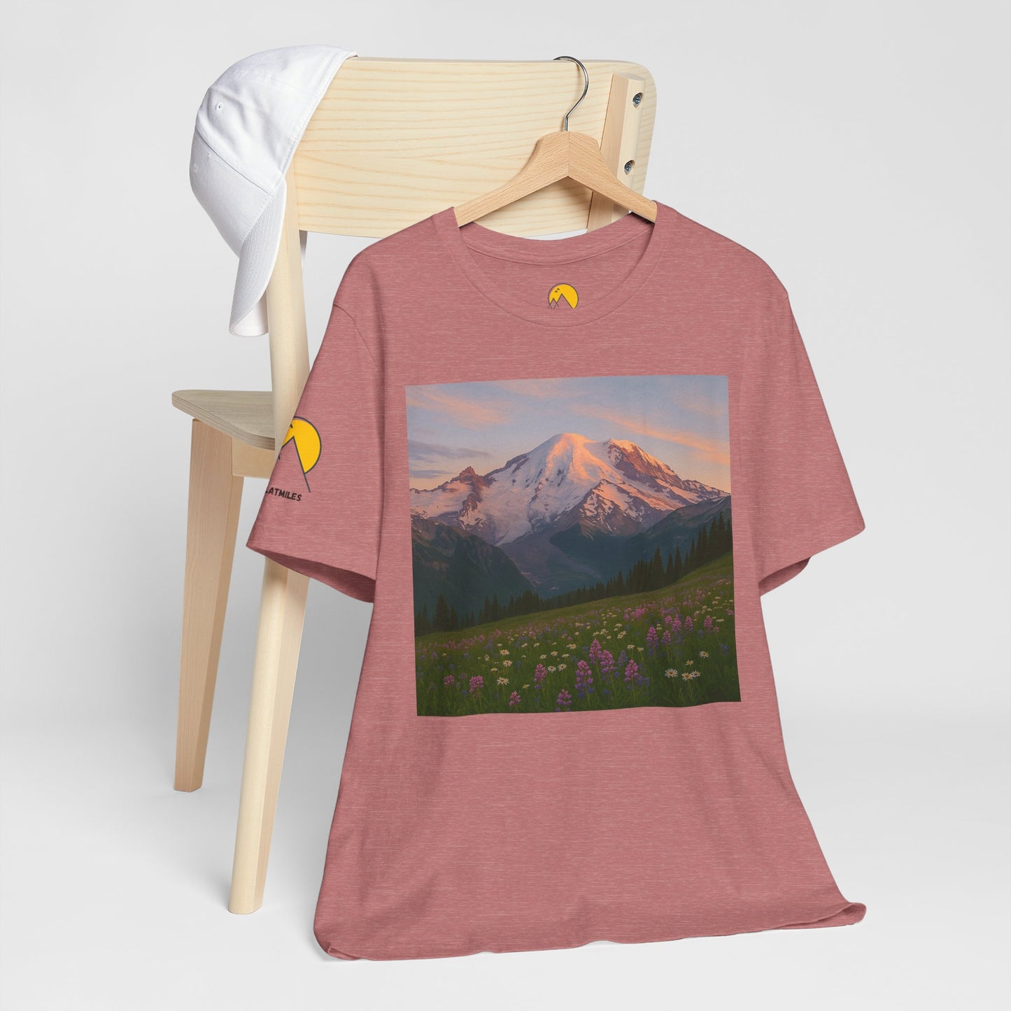 NOFLATMILES Rainier Bloom Tee – Bella+Canvas 3001 (Alpenglow Edition)