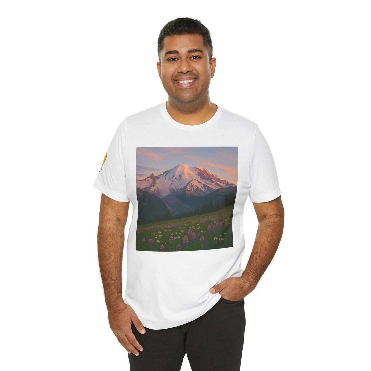 NOFLATMILES Rainier Bloom Tee – Bella+Canvas 3001 (Alpenglow Edition)