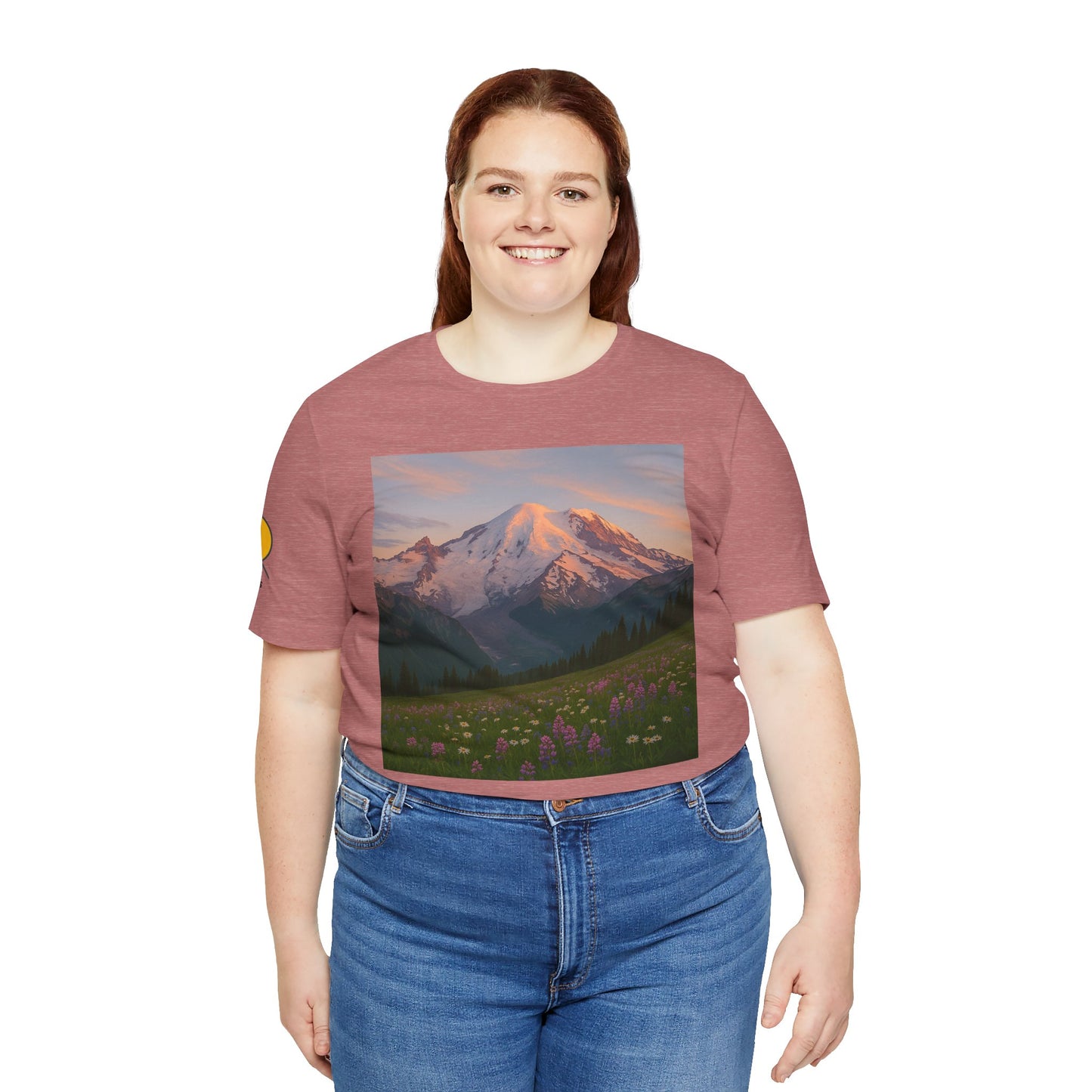 NOFLATMILES Rainier Bloom Tee – Bella+Canvas 3001 (Alpenglow Edition)