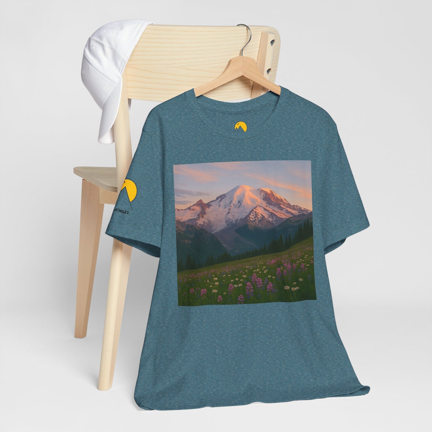 NOFLATMILES Rainier Bloom Tee – Bella+Canvas 3001 (Alpenglow Edition)