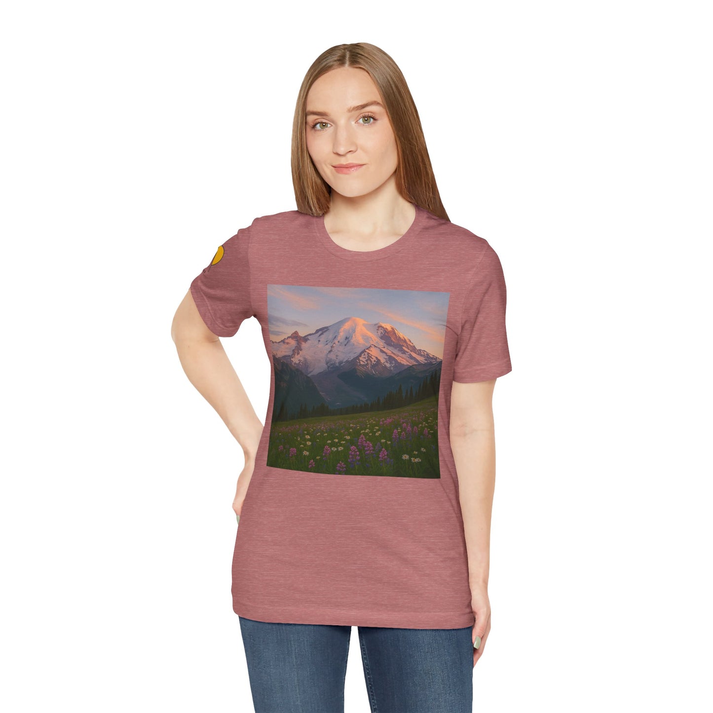 NOFLATMILES Rainier Bloom Tee – Bella+Canvas 3001 (Alpenglow Edition)