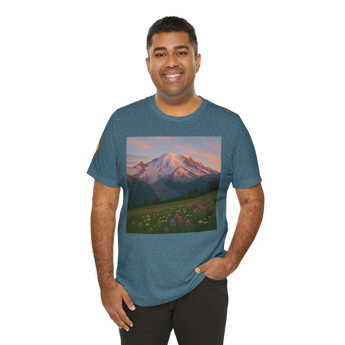 NOFLATMILES Rainier Bloom Tee – Bella+Canvas 3001 (Alpenglow Edition)
