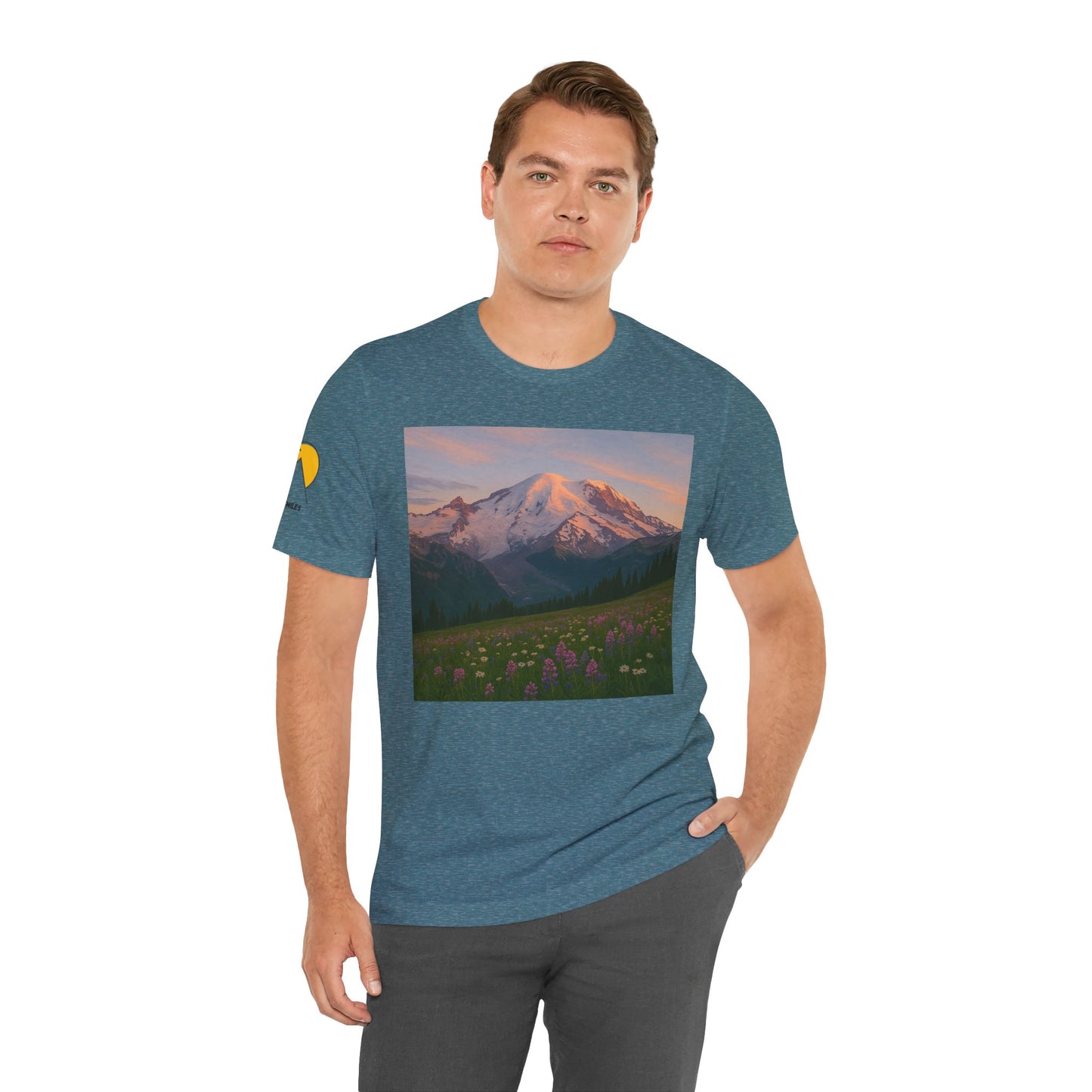 NOFLATMILES Rainier Bloom Tee – Bella+Canvas 3001 (Alpenglow Edition)
