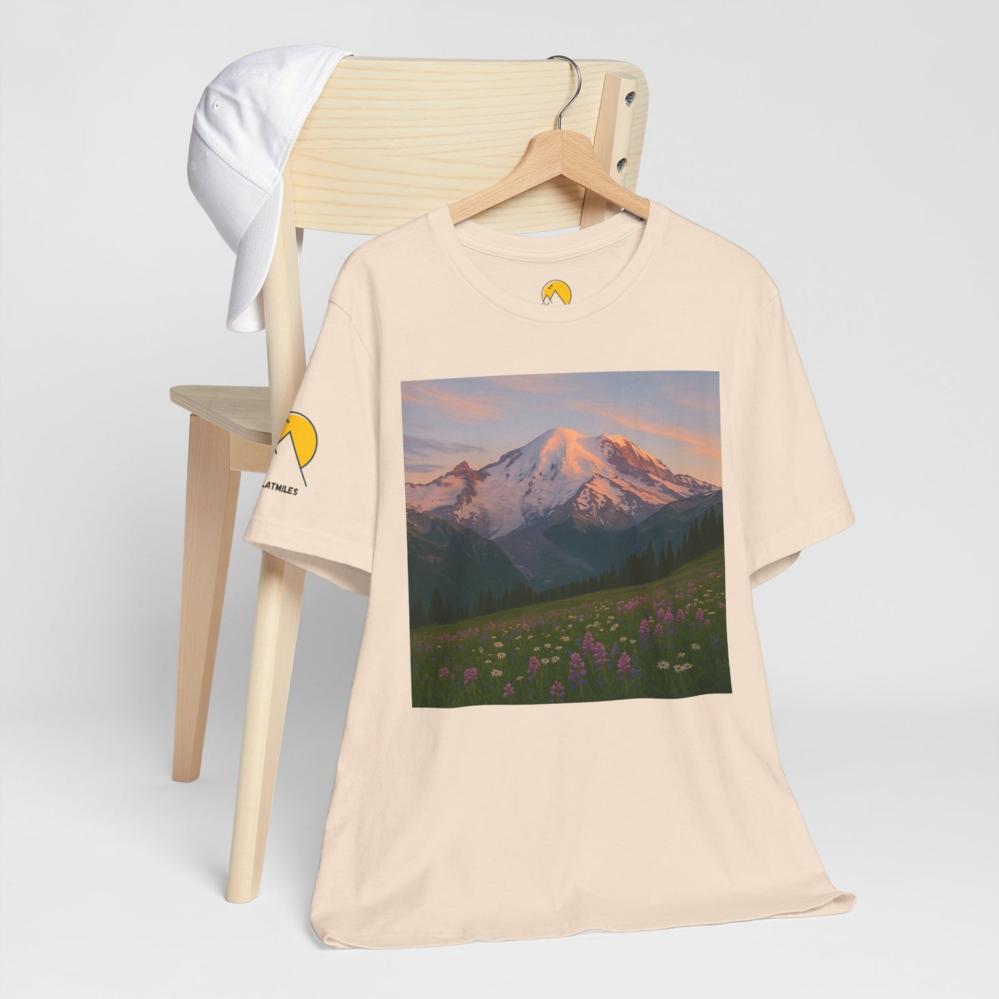 NOFLATMILES Rainier Bloom Tee – Bella+Canvas 3001 (Alpenglow Edition)