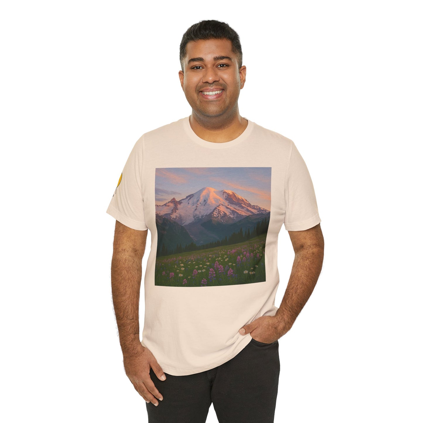 NOFLATMILES Rainier Bloom Tee – Bella+Canvas 3001 (Alpenglow Edition)