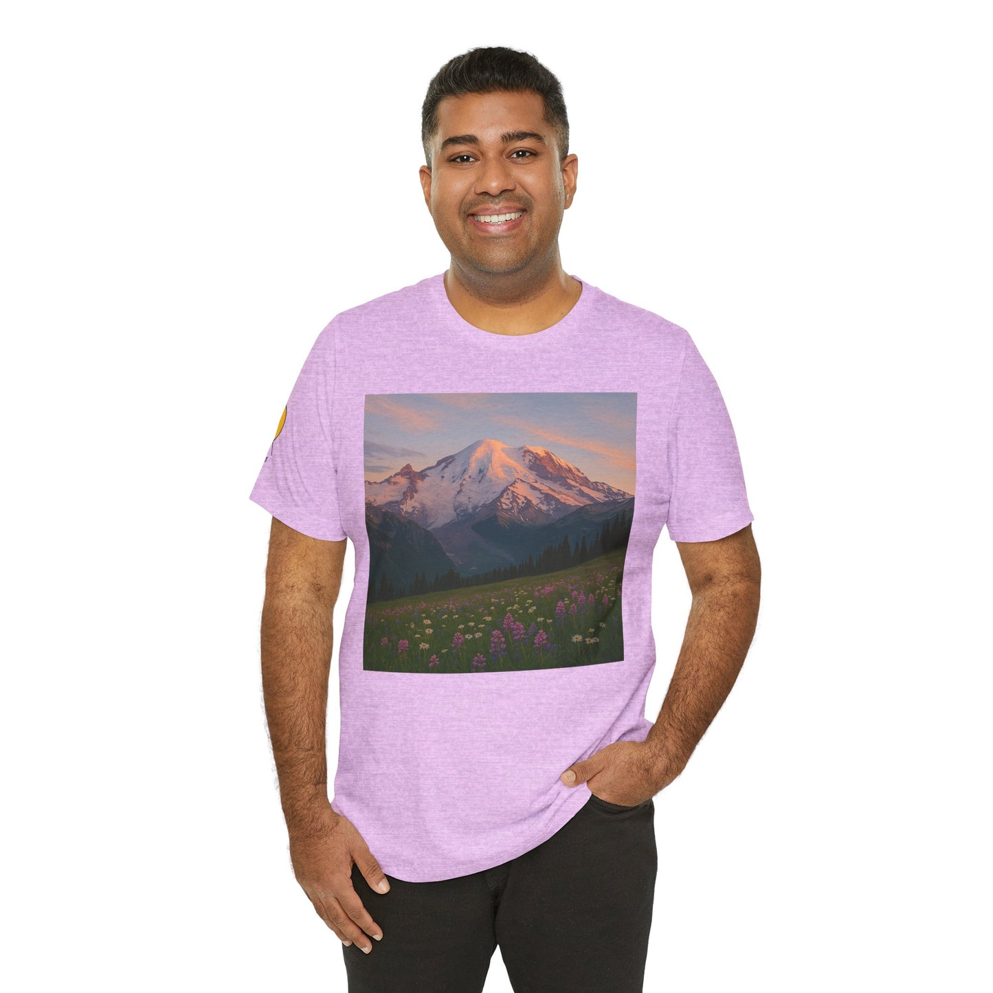 NOFLATMILES Rainier Bloom Tee – Bella+Canvas 3001 (Alpenglow Edition)