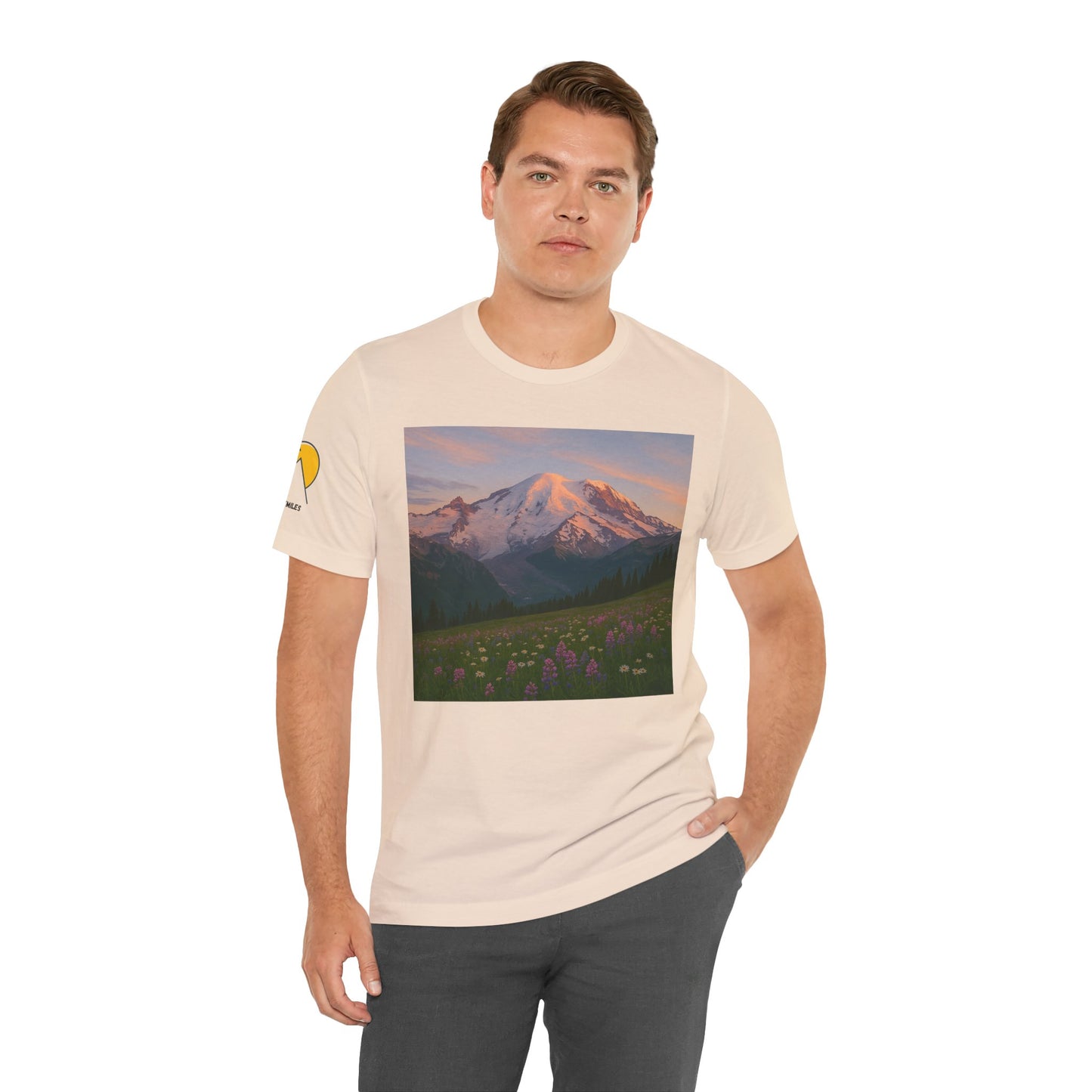 NOFLATMILES Rainier Bloom Tee – Bella+Canvas 3001 (Alpenglow Edition)