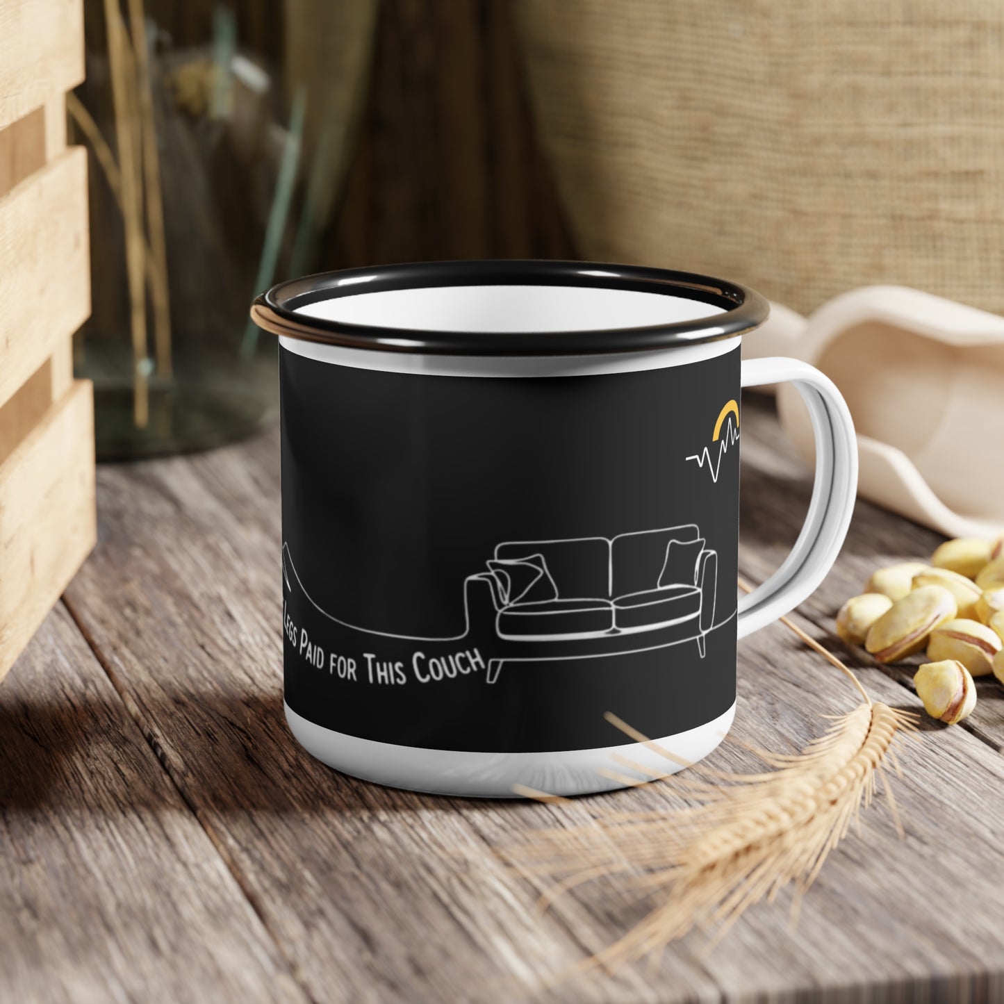 These Legs Paid for This Couch Enamel Mug | Funny Trail Camp Mug | NOFLATMILES