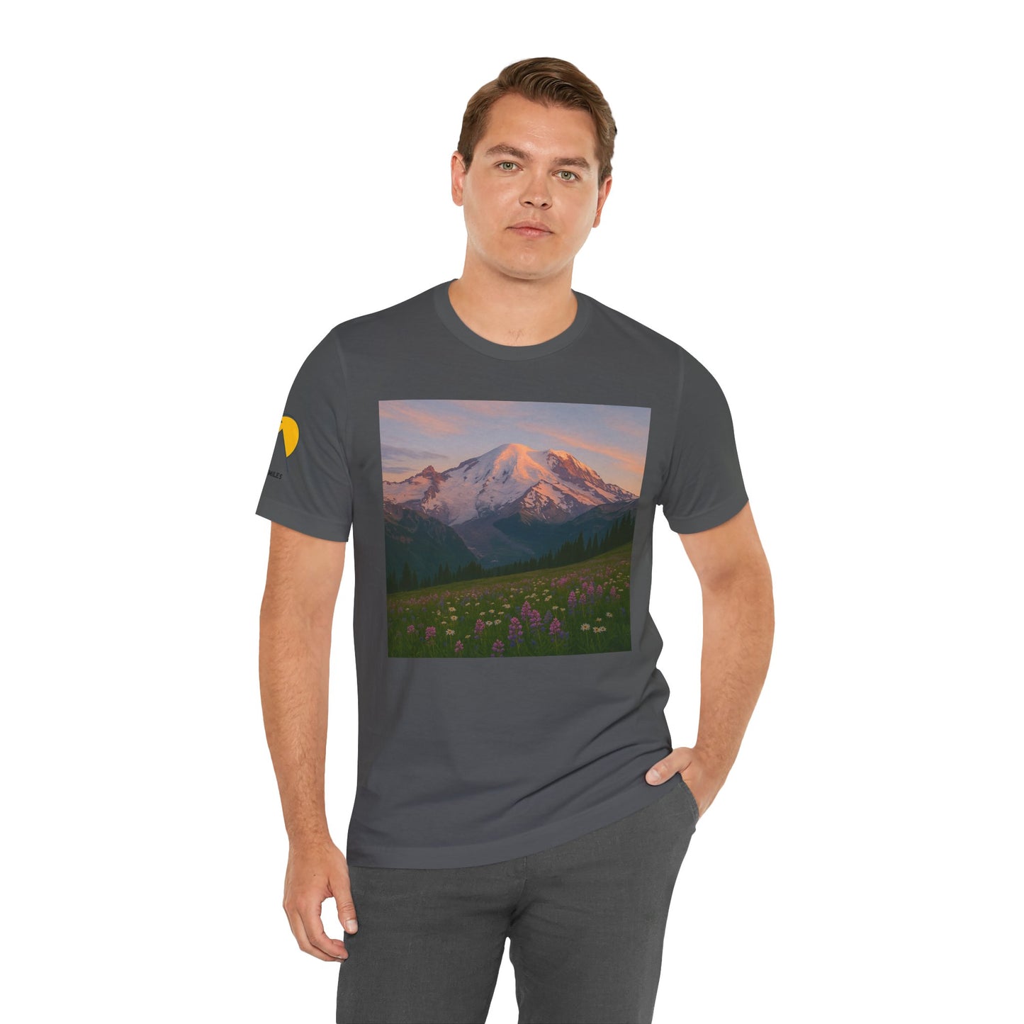 NOFLATMILES Rainier Bloom Tee – Bella+Canvas 3001 (Alpenglow Edition)
