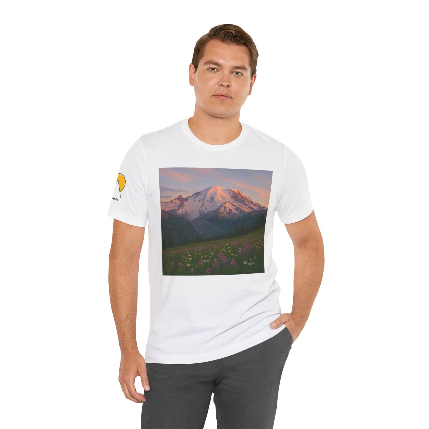NOFLATMILES Rainier Bloom Tee – Bella+Canvas 3001 (Alpenglow Edition)