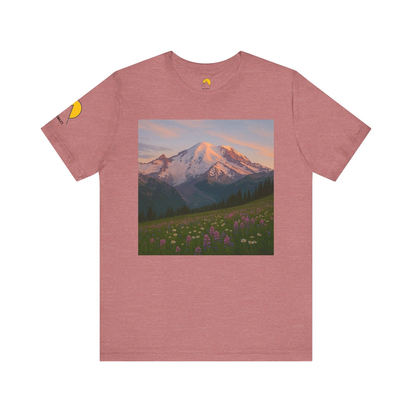 NOFLATMILES Rainier Bloom Tee – Bella+Canvas 3001 (Alpenglow Edition)