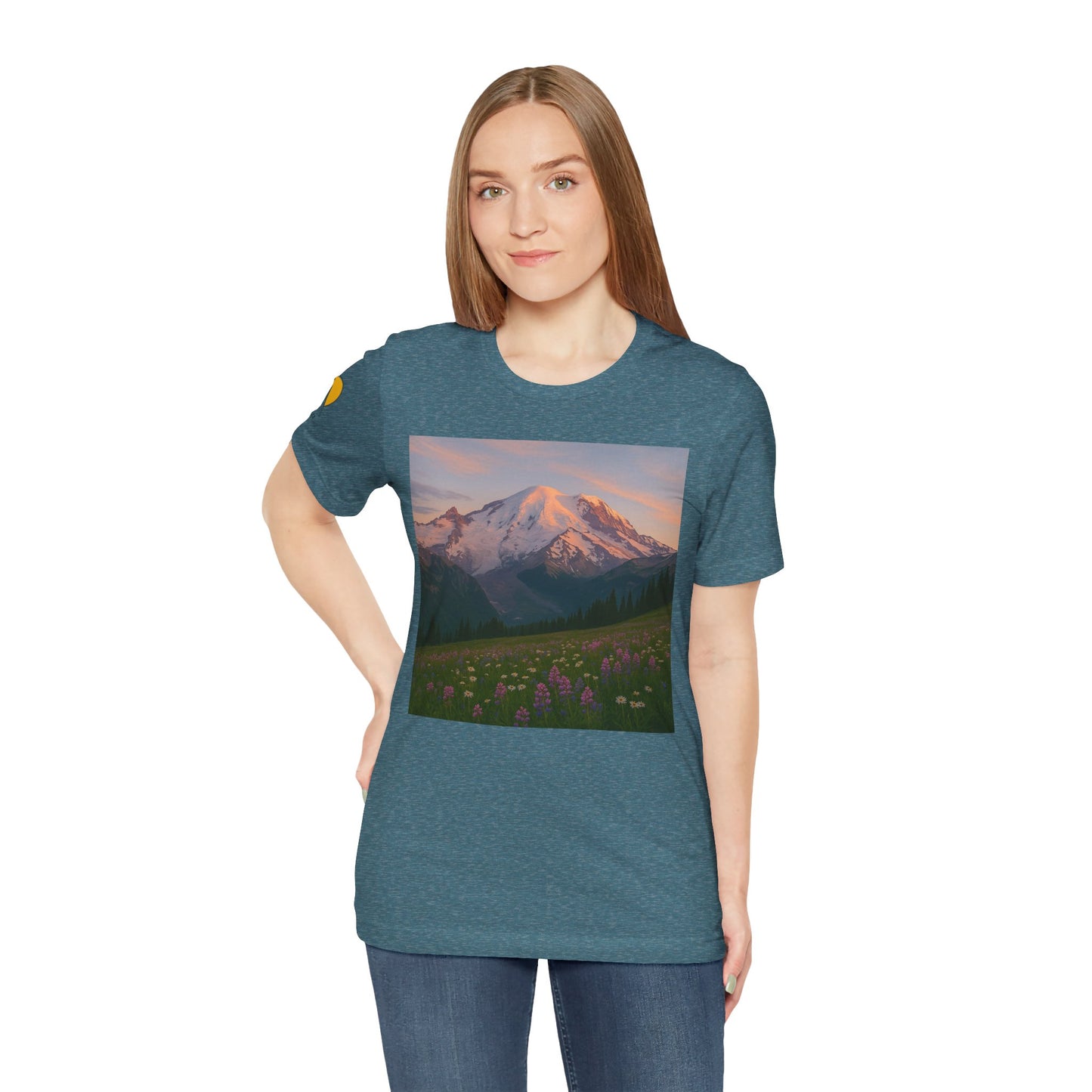 NOFLATMILES Rainier Bloom Tee – Bella+Canvas 3001 (Alpenglow Edition)