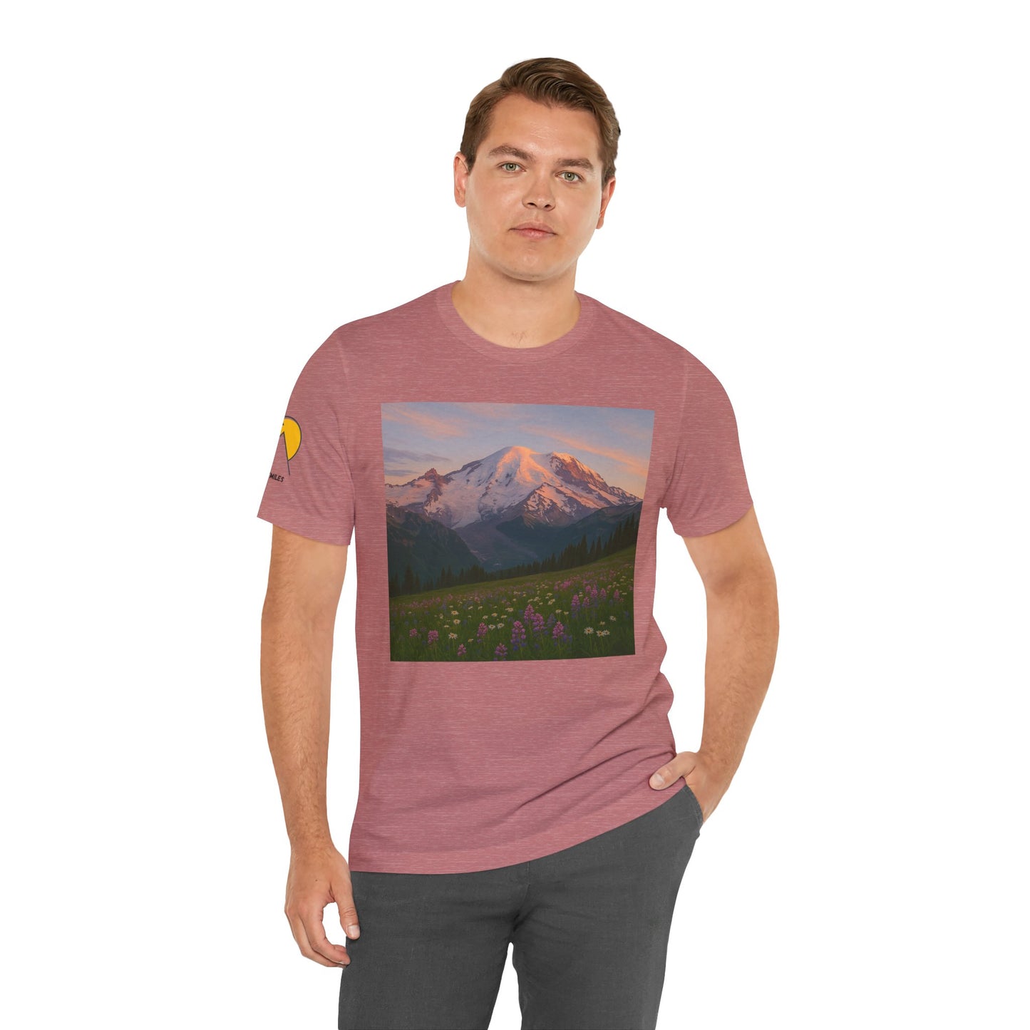 NOFLATMILES Rainier Bloom Tee – Bella+Canvas 3001 (Alpenglow Edition)