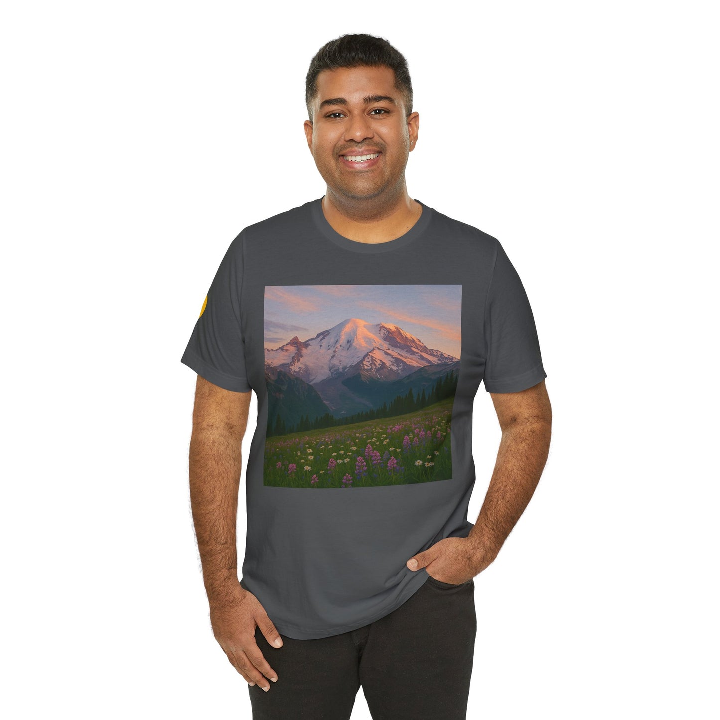 NOFLATMILES Rainier Bloom Tee – Bella+Canvas 3001 (Alpenglow Edition)