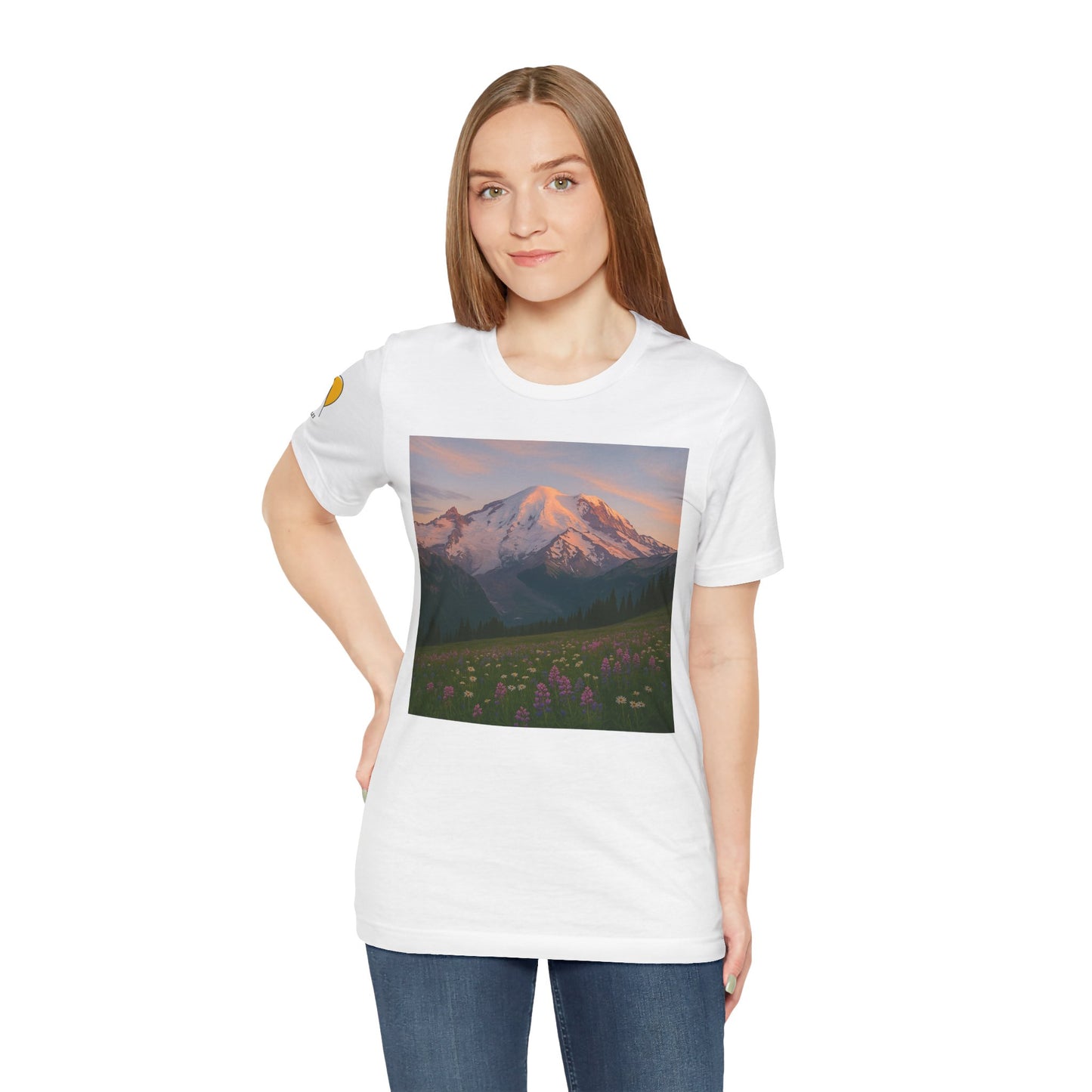 NOFLATMILES Rainier Bloom Tee – Bella+Canvas 3001 (Alpenglow Edition)