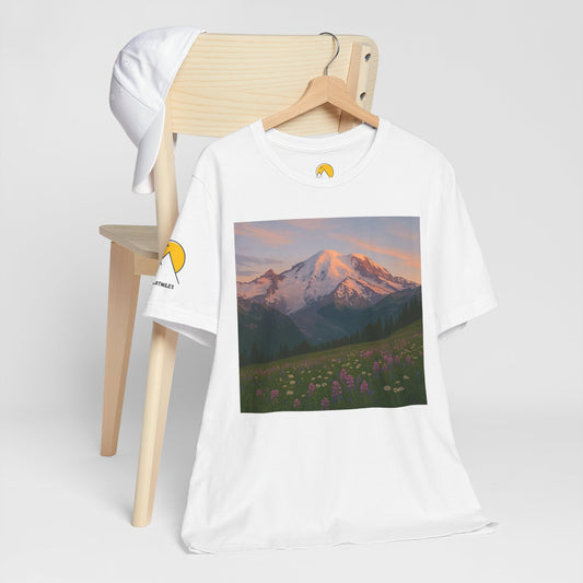 NOFLATMILES Rainier Bloom Tee – Bella+Canvas 3001 (Alpenglow Edition)