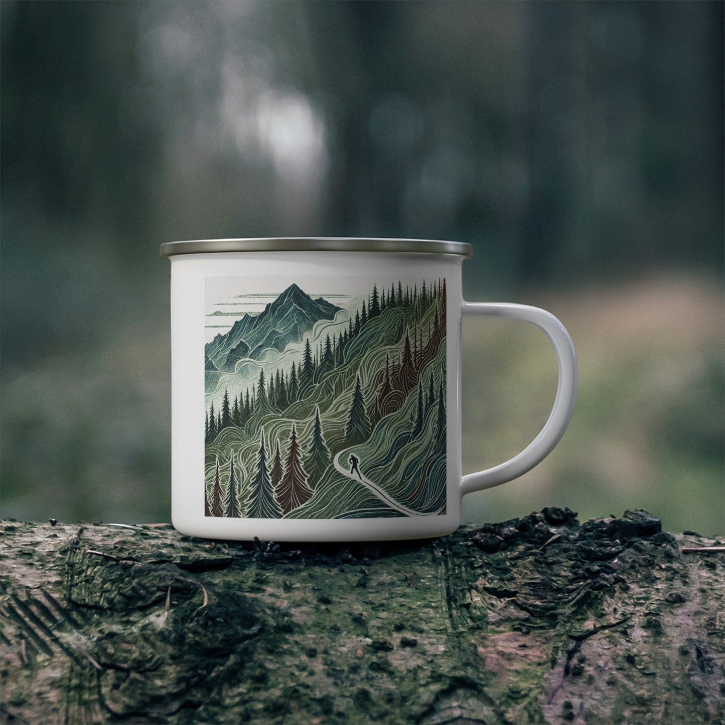 NOFLATMILES “Evergreen Flow” Enamel Camp Mug 12oz