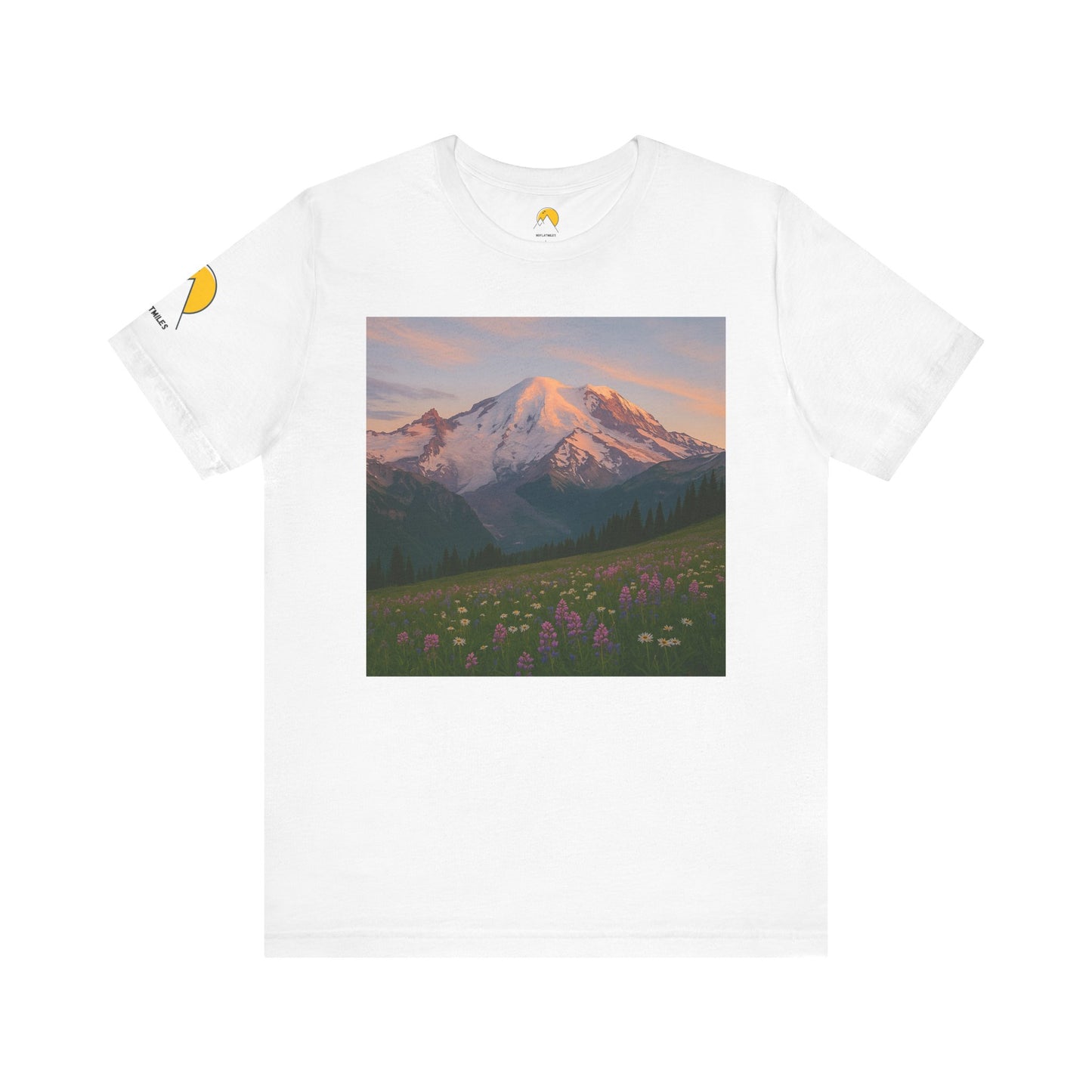 NOFLATMILES Rainier Bloom Tee – Bella+Canvas 3001 (Alpenglow Edition)