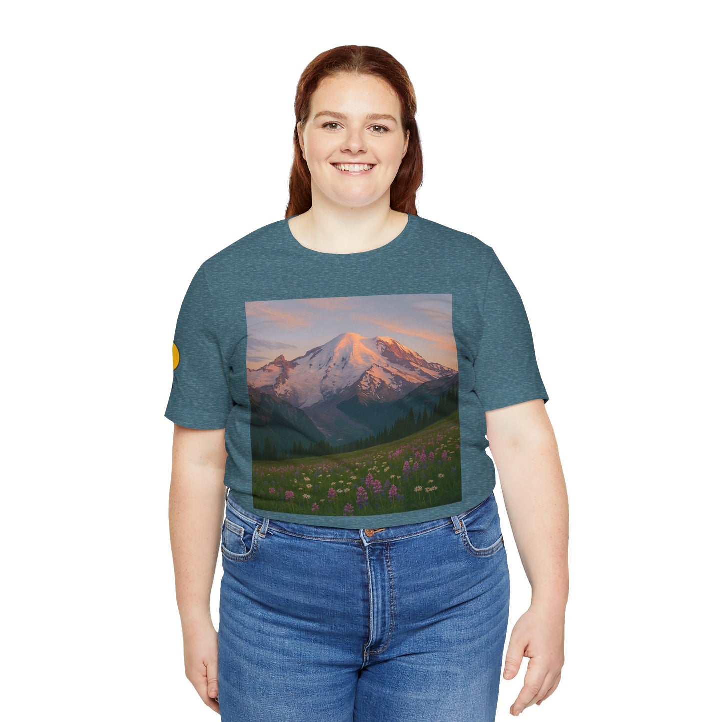 NOFLATMILES Rainier Bloom Tee – Bella+Canvas 3001 (Alpenglow Edition)