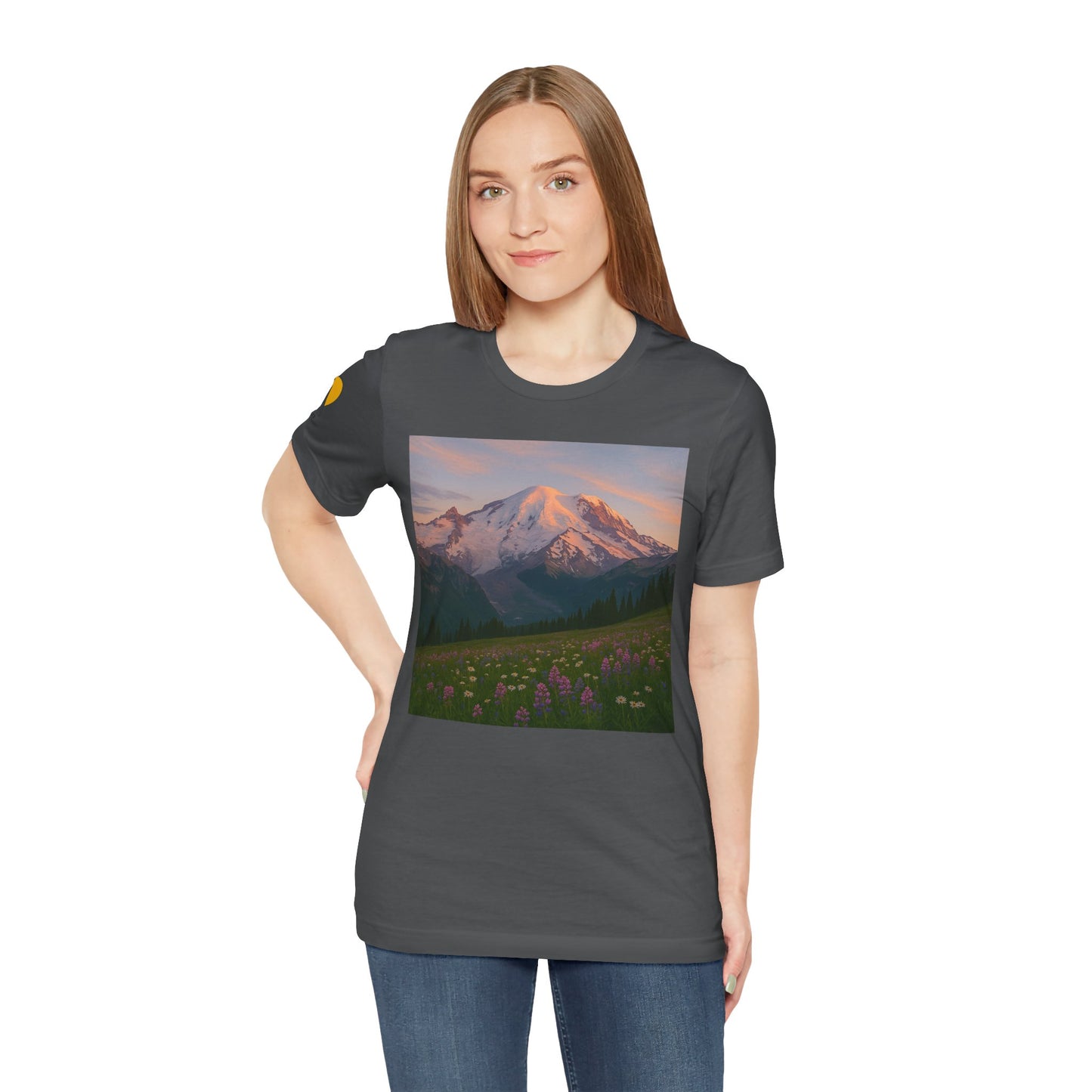 NOFLATMILES Rainier Bloom Tee – Bella+Canvas 3001 (Alpenglow Edition)